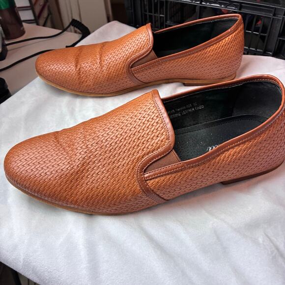 Amali Harmon Driving Loafer Men 12 Genuine Woven Leather Lined Chestnut Moccasin - Picture 8 of 13